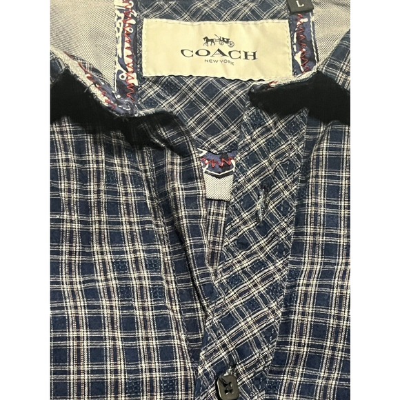 Coach Men's US‎ Large Long Sleeve Button Down Shirt 100% Cotton Plaid Blue B12 - Picture 5 of 7